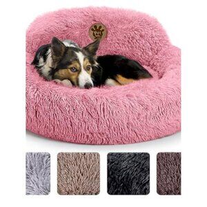 Plush Round Dog Bed 30'' Medium Anti-Slip Washable